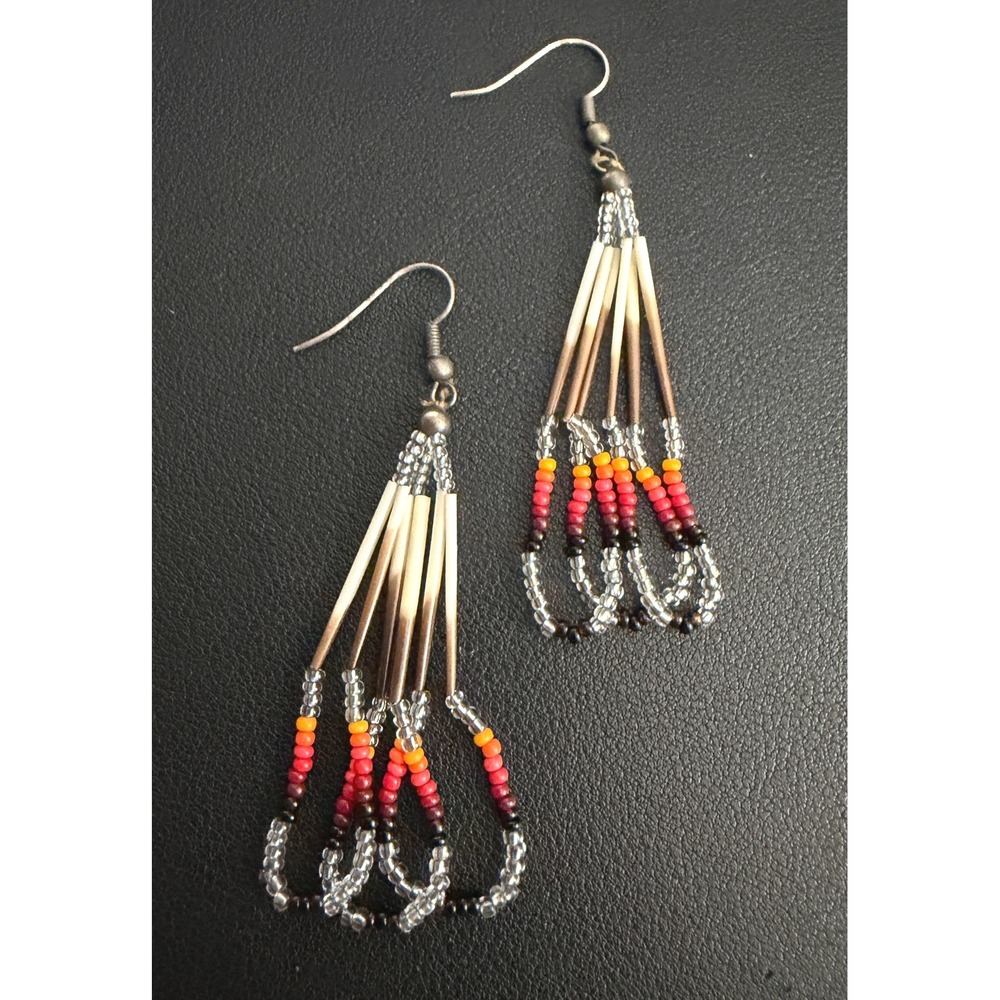 Porcupine Quill Beaded Dangle Earrings Fall